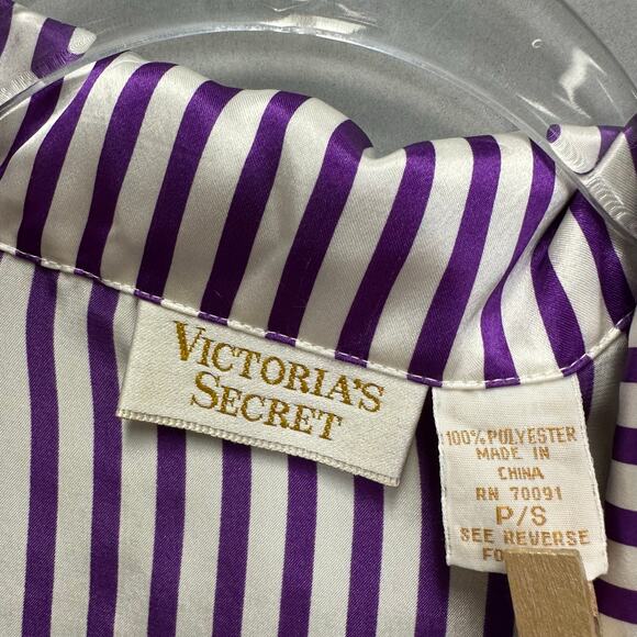 Vintage 90s Victoria's Secret Gold Label Striped satin Sleep Shirt size Small - Picture 3 of 13